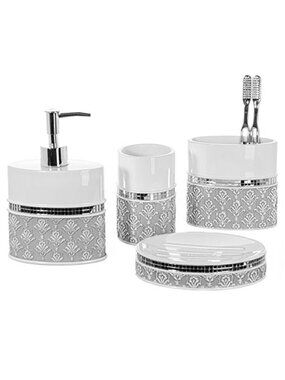 Bathroom Accessory Set 4 Piece Soap Dispenser Toothbrush Holder Tumbler Dish